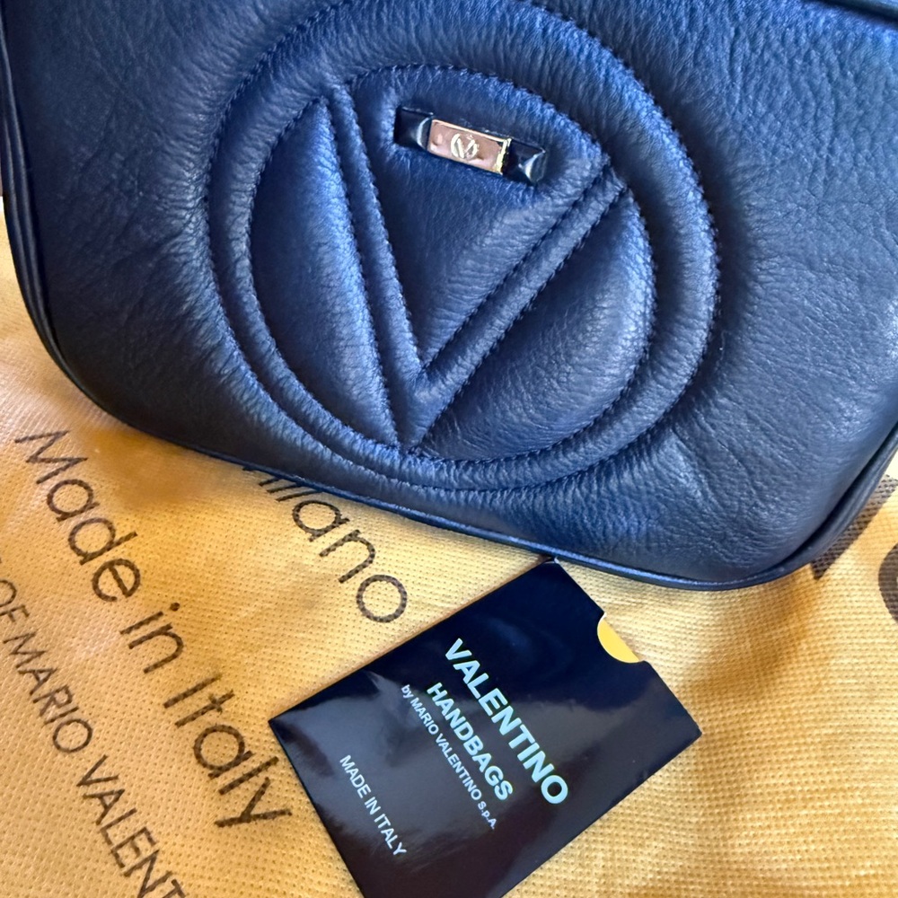 Valentino Black Leather Crossbody with Quilted V Motif - Picture 9 of 9